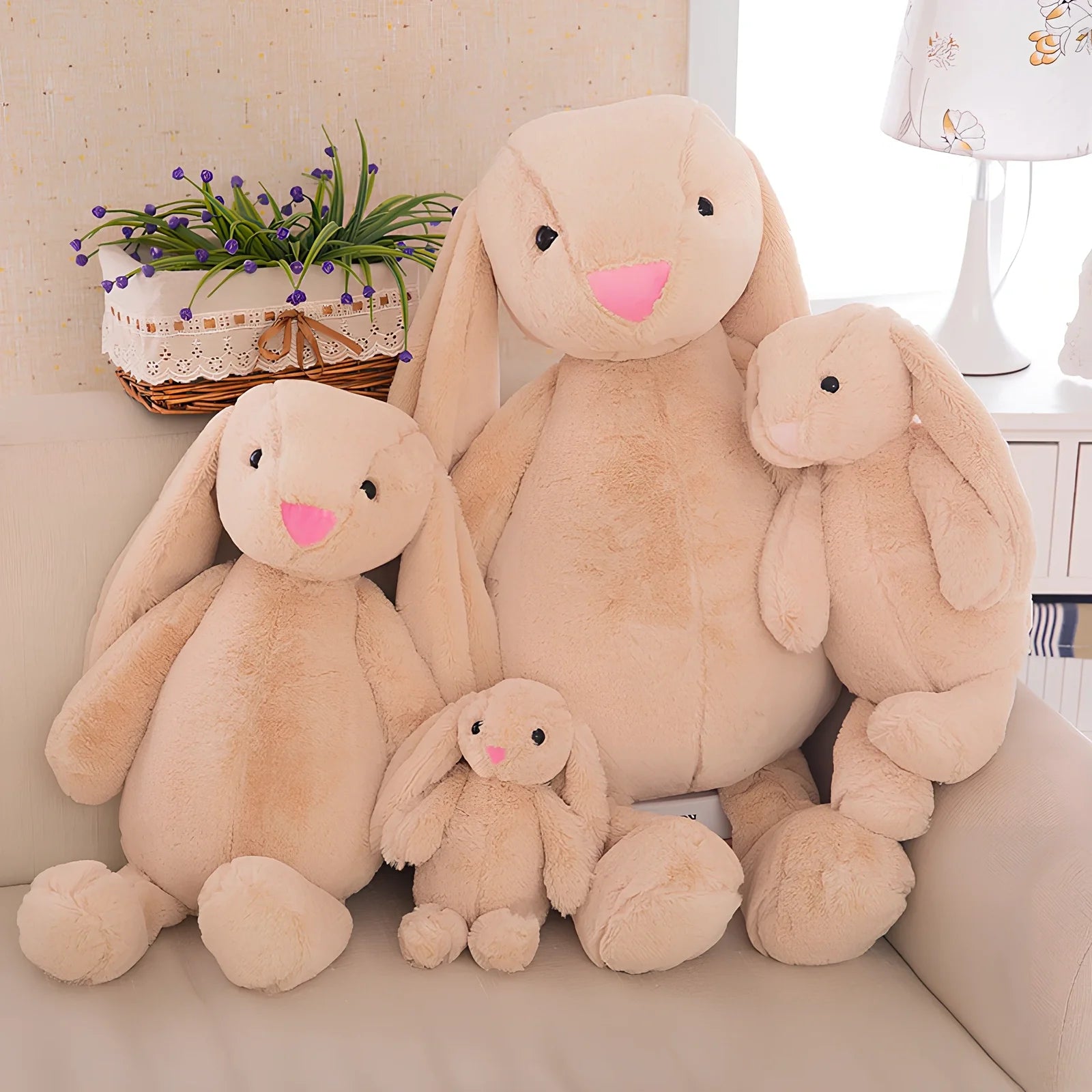 28-30cm grey rabbit plush toy with short plush and PP cotton filling, compact for ages 7-14