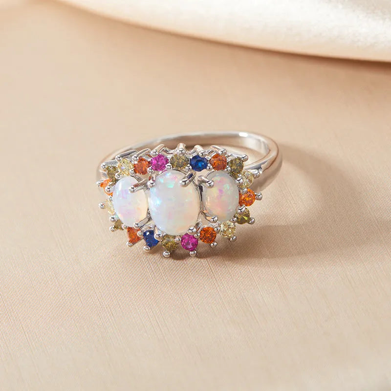 Women's alloy retro geometric ring with zircon inlay on display, available in sizes 6-10