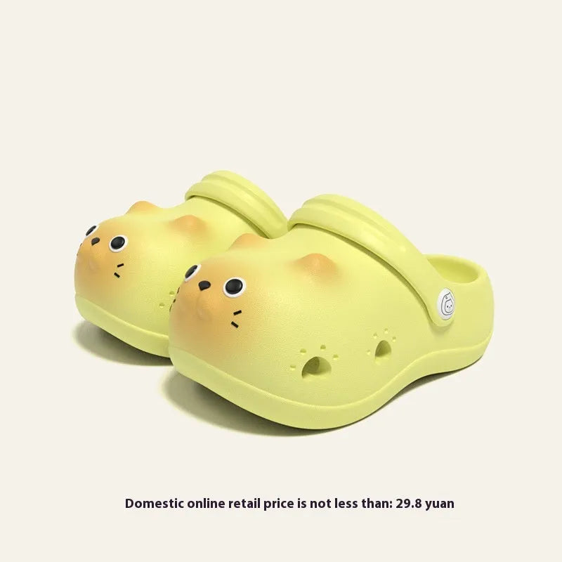 Children's closed toe EVA slippers in cartoon paradise style, unisex, gray brown, pink, yellow, size 130-180