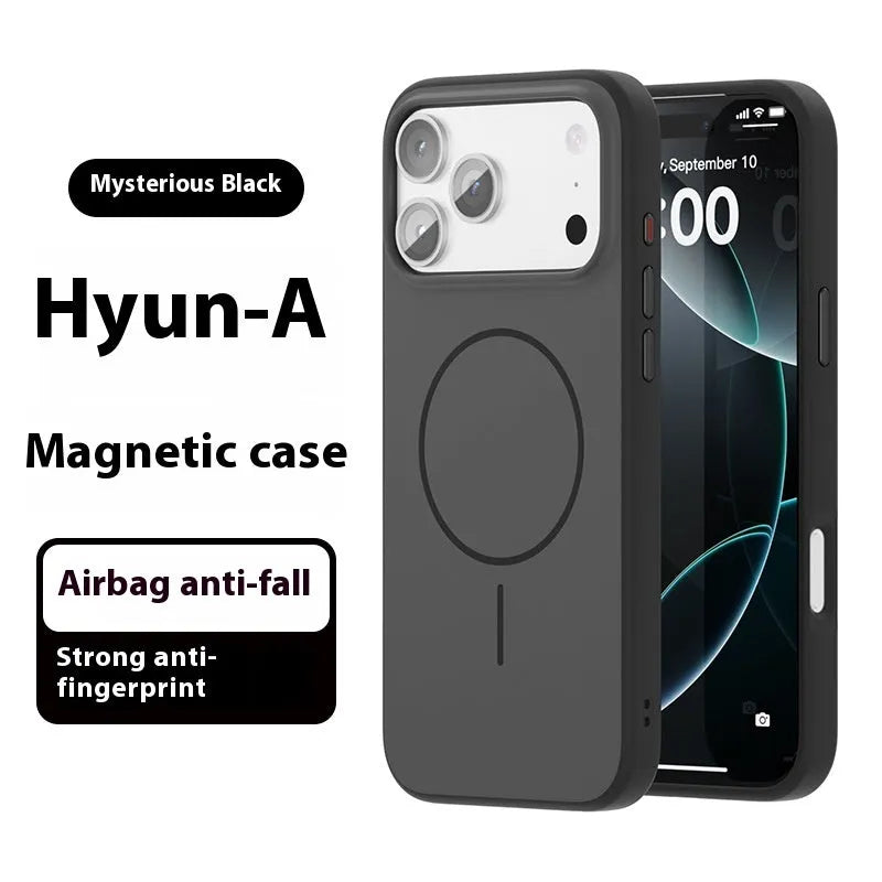 Magnetic suction anti-fall hard case for iPhone 17 series, TPU PC, black colour, injection moulded