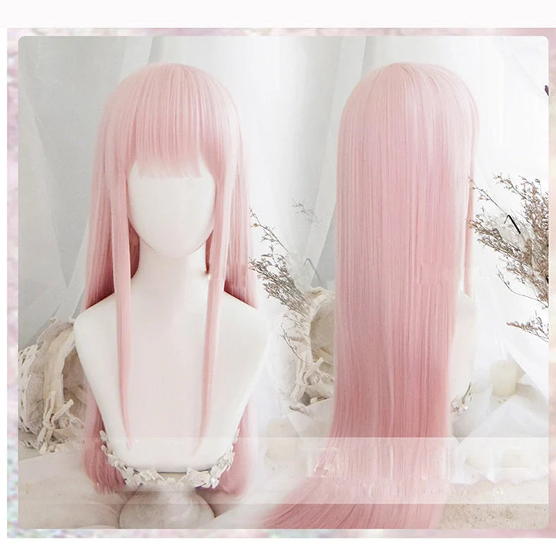 90cm long pink cosplay wig with straight synthetic hair made from heat-resistant high temperature wire material