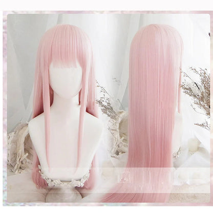 90cm long pink cosplay wig with straight synthetic hair made from heat-resistant high temperature wire material