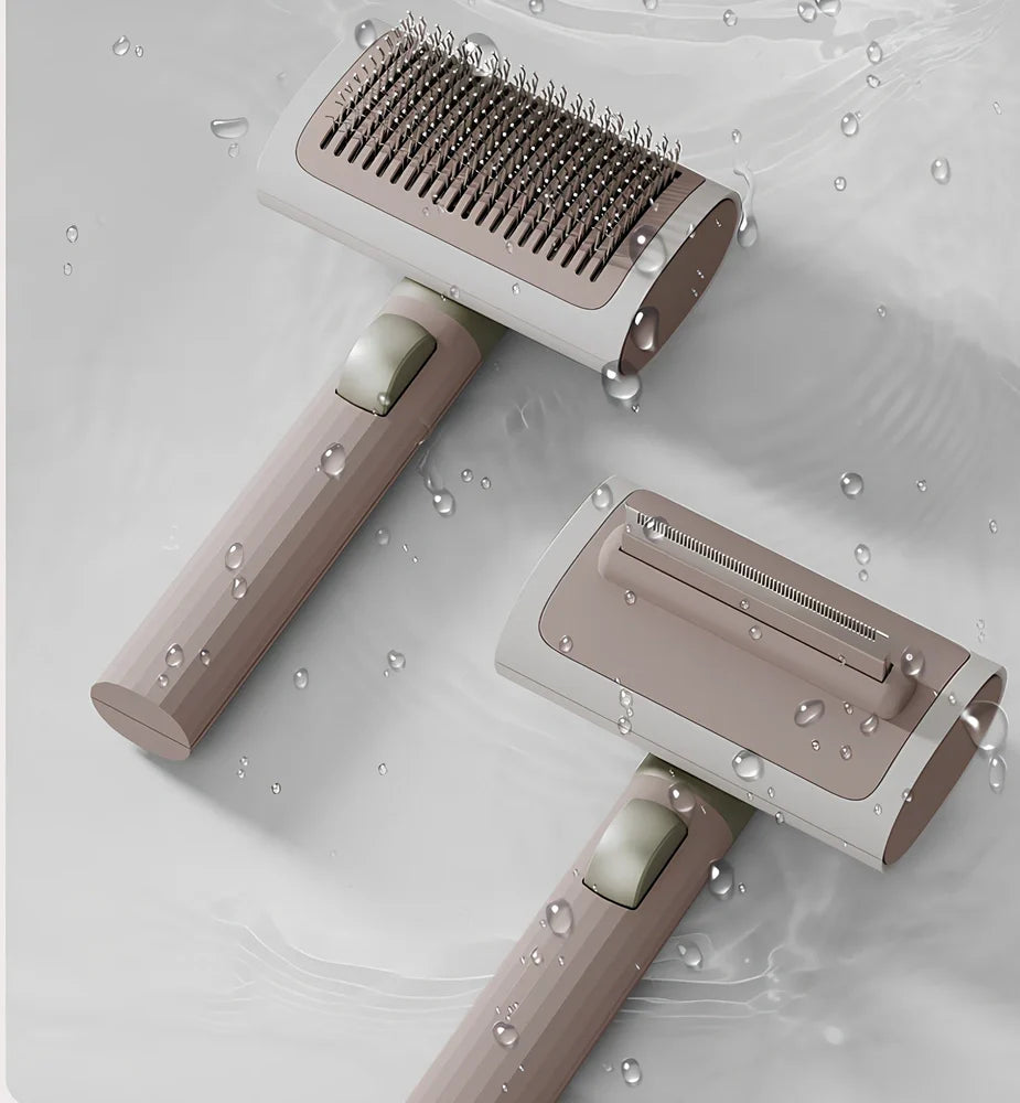 Grey 2-in-1 pet hair removal needle comb with stainless steel teeth, 185mm long, for cats and dogs grooming