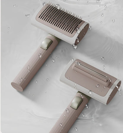 Grey 2-in-1 pet hair removal needle comb with stainless steel teeth, 185mm long, for cats and dogs grooming