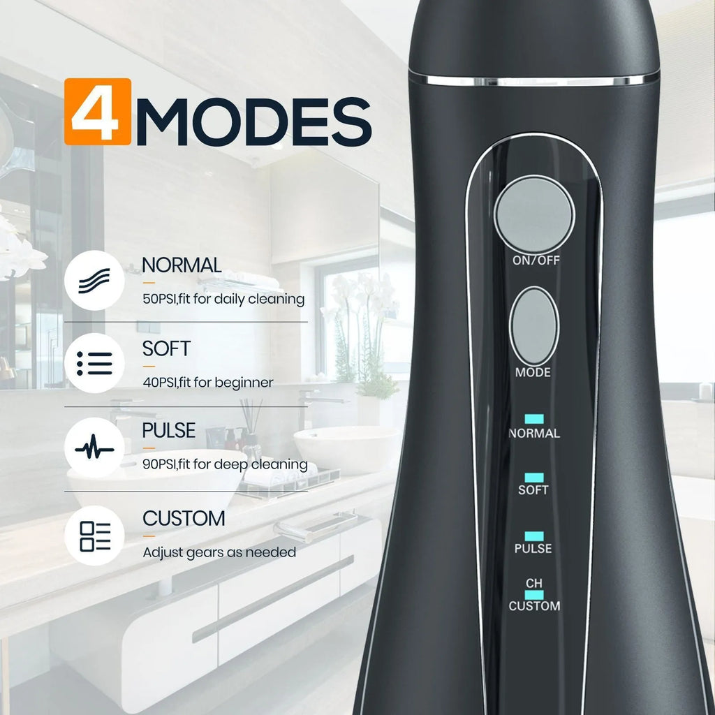 Black Prooral Mornwell portable oral irrigator with water reservoir and charging base