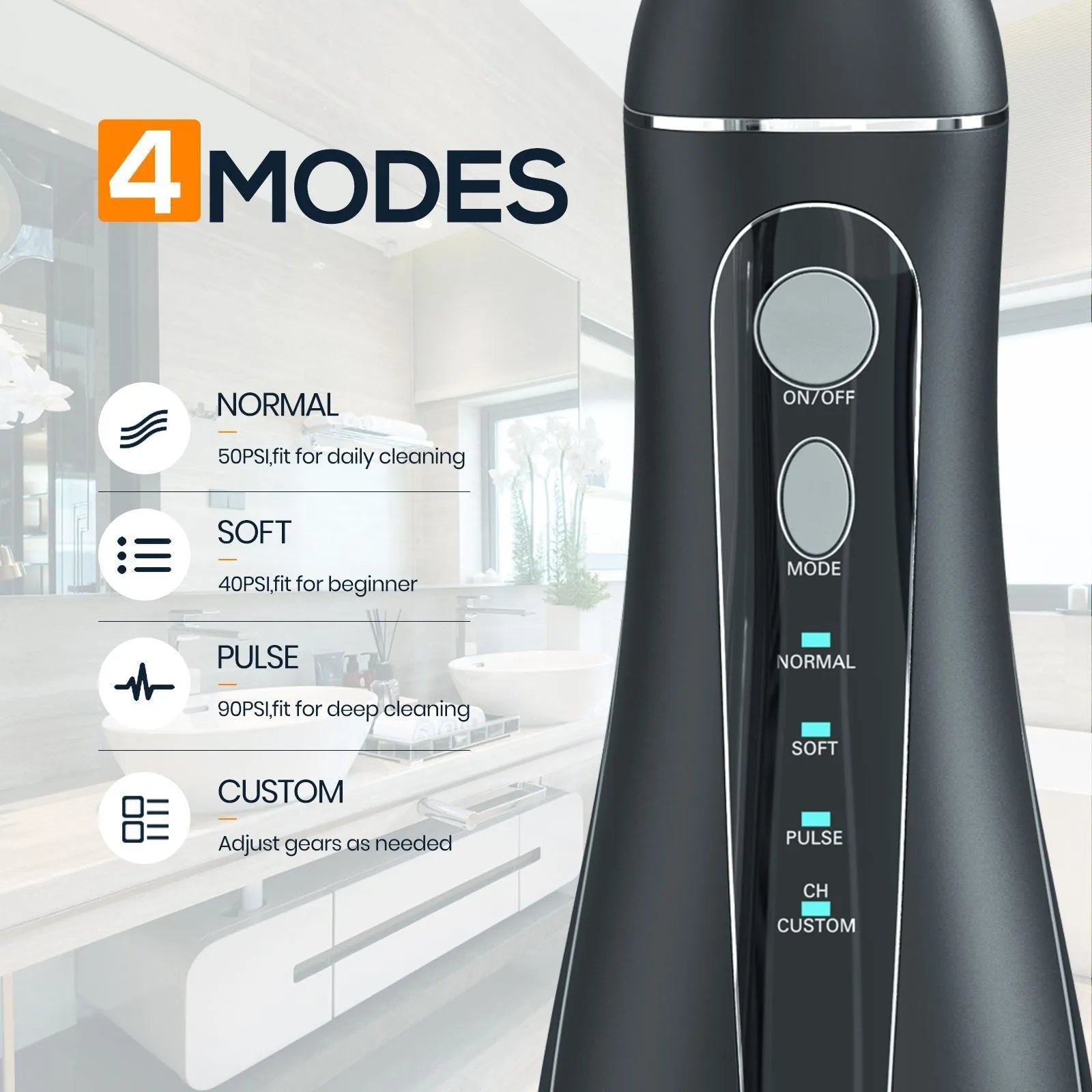 Black Prooral Mornwell portable oral irrigator with water reservoir and charging base