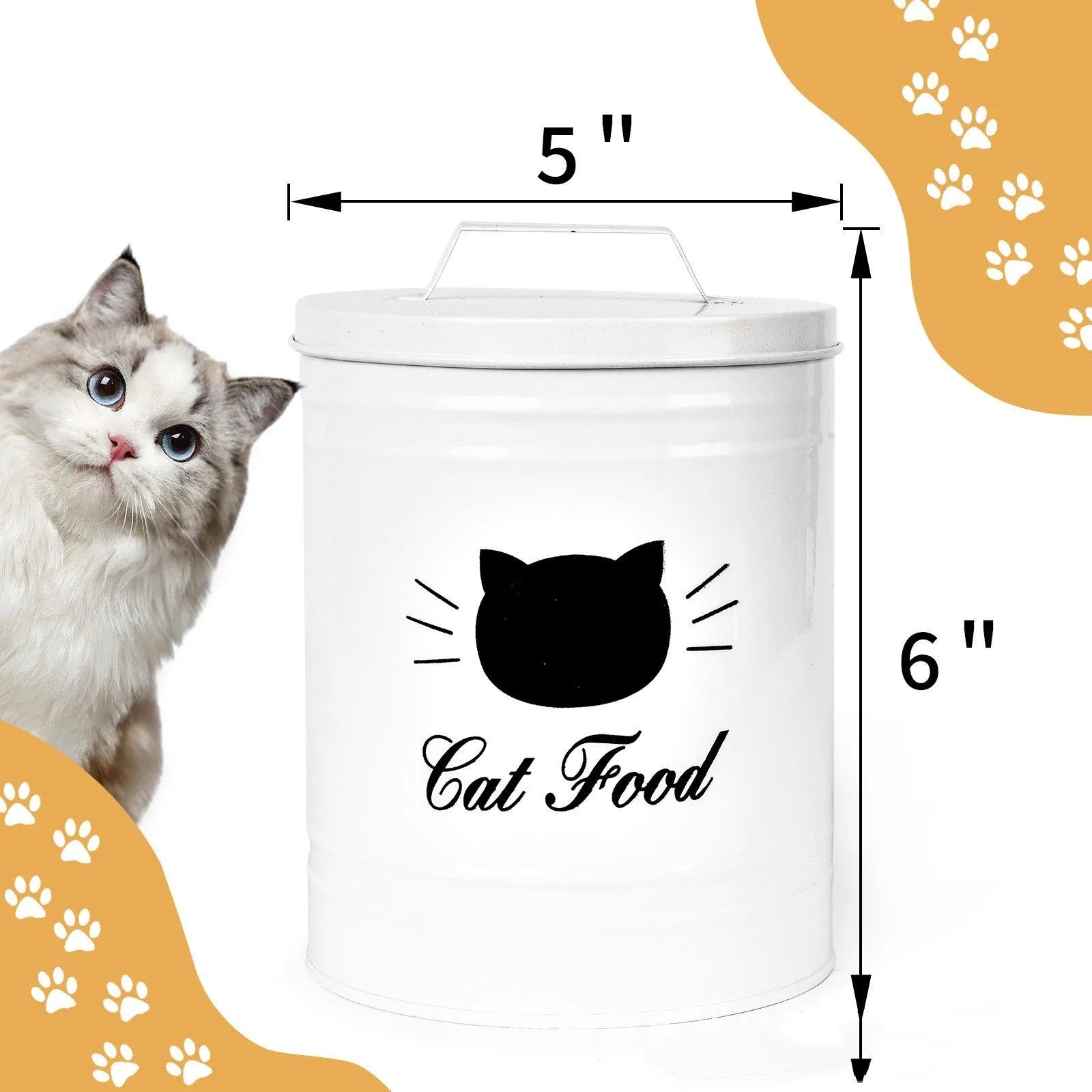 Round black and white iron sheet storage cans with lids for kitchen dry food storage.