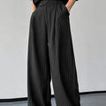 Men's black vertical striped pleated casual trousers with elastic rabbit hair bamboo blend fabric