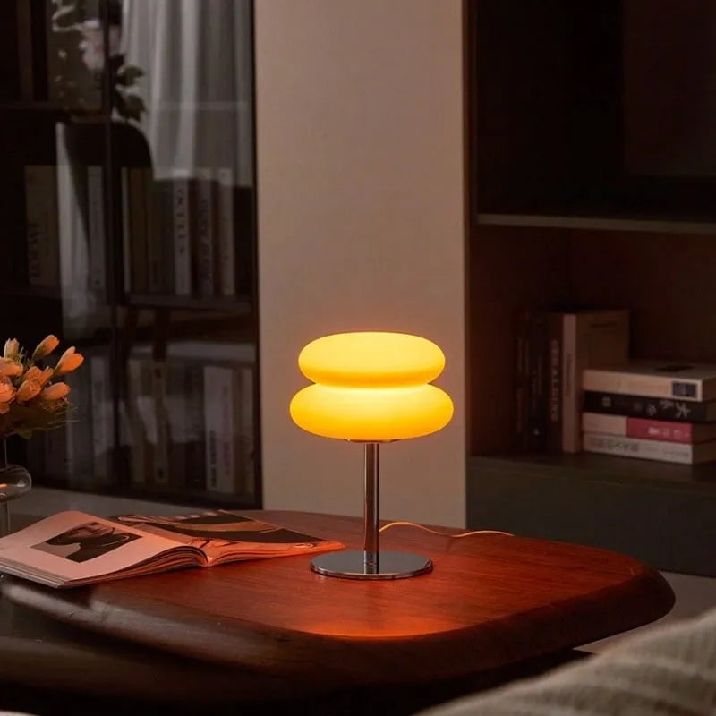 Desktop small table lamp with trichrome USB, orange glass lampshade, modern simple style, 24x14x28 cm