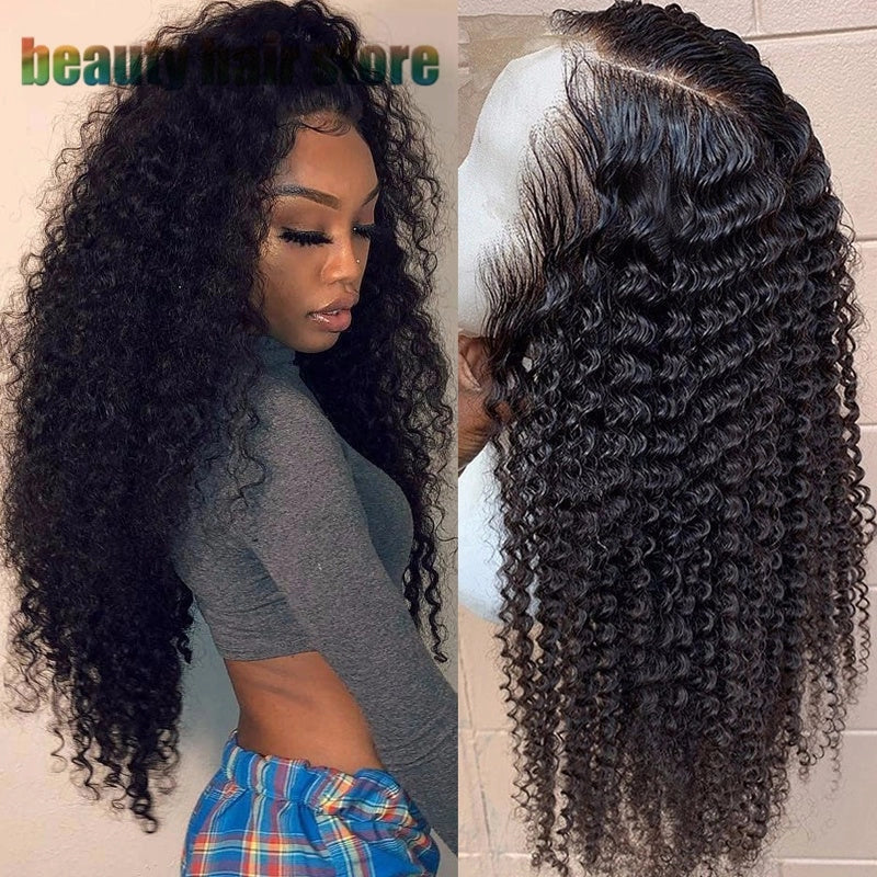 Brazilian Kinky Curly Lace Front Wig in natural color, showcasing voluminous curls and a natural hairline.