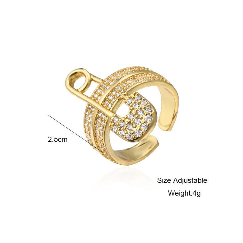 Adjustable zircon geometric ring in copper with European style design