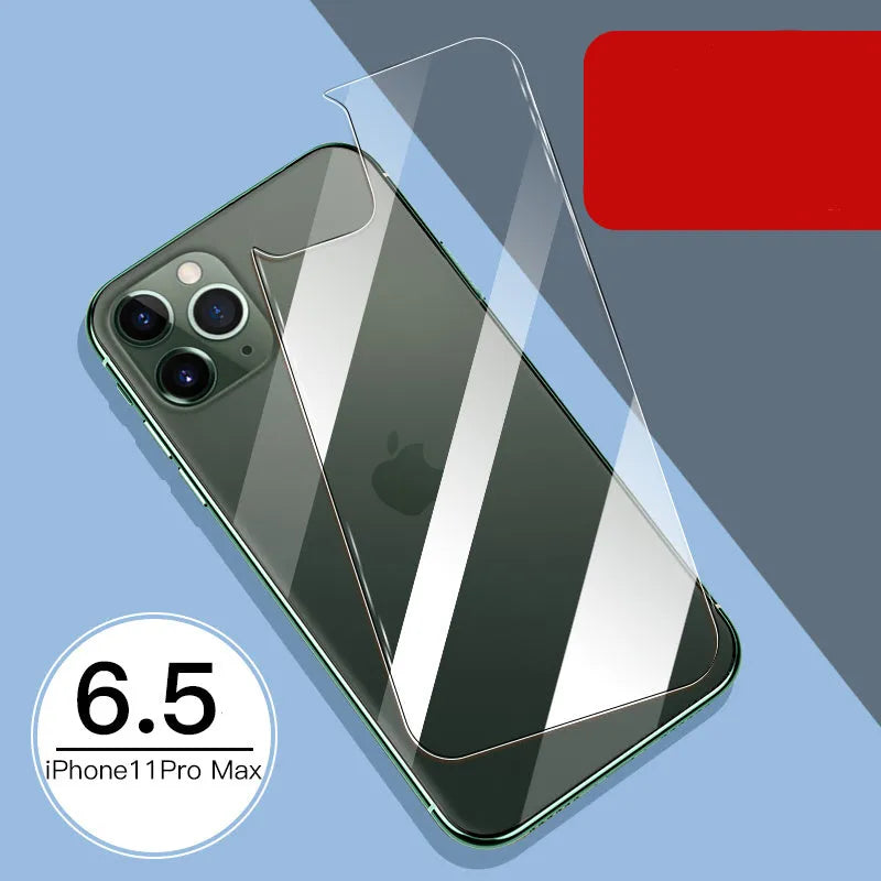 iPhone tempered glass screen protector and rear camera protector film set for 11, X, and XS models.