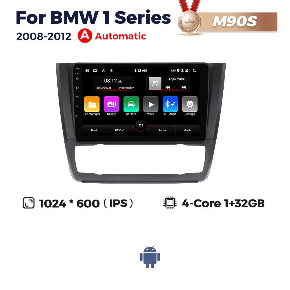 9-inch Android central control navigation touchscreen unit for BMW E87 vehicle.