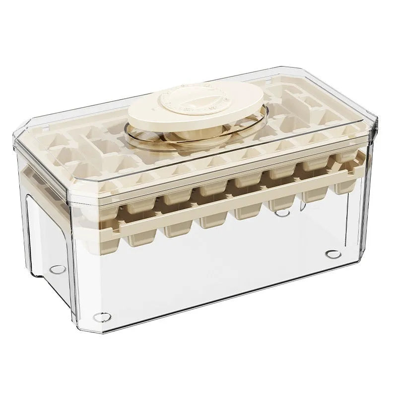 PP plastic ice cube tray with pressing lid, white single layer 32 grid, stackable quick demould design
