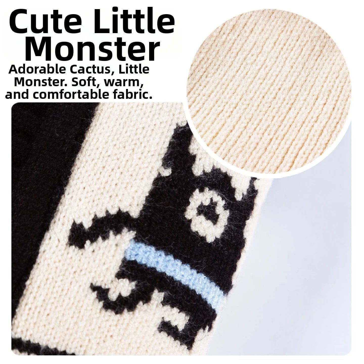 Warm small dog sweater in white with cactus and monster pattern, knit cardigan for small medium dogs