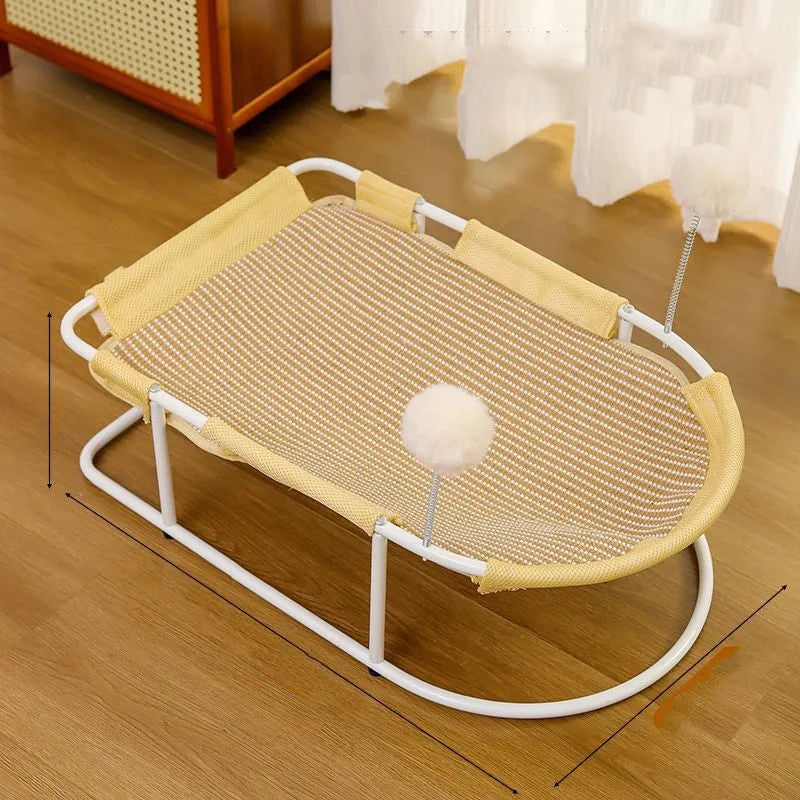 Large grey fabric cat kennel bed with breathable cage design