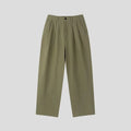 Men's apricot coloured wide-leg cotton linen suit trousers with a loose fit and pencil pants leg opening.