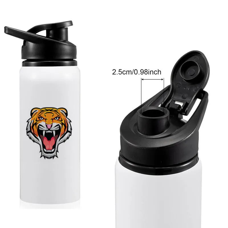 White aluminium sports water bottle with 600ml and 750ml capacity options for cycling and outdoor use