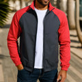 Men's green loose-fit casual jacket with stand collar and raglan sleeves