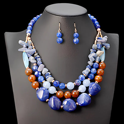 African beads jewellery set in black with 45cm plastic bead necklace and 5cm round earrings on zinc alloy