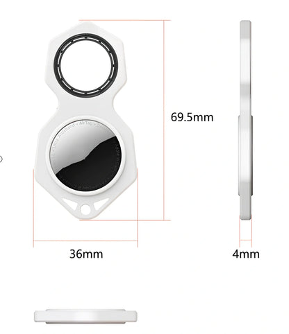 White zinc alloy Apple AirTag keychain case with protective cover and swivel keyring