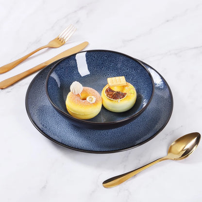 Set of 6 ceramic plates for steak, salad, and more, microwave and dishwasher safe