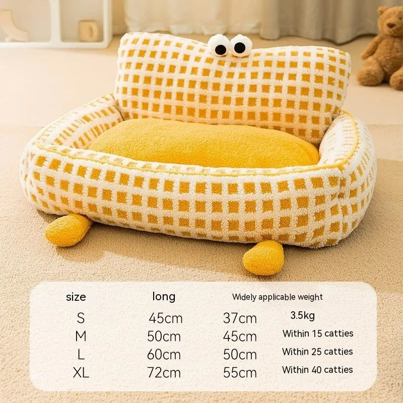 Seasonal universal detachable washable dog bed in yellow big eyes cute colour for dogs up to 40kg