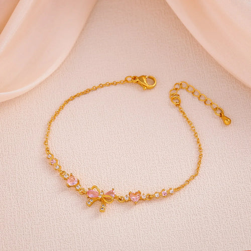 18K gold plated heart shaped butterfly zircon bracelet for women in gold finish