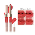 Double-ended lipstick and lip gloss set showing matte and glossy ends in one of ten available colour shades