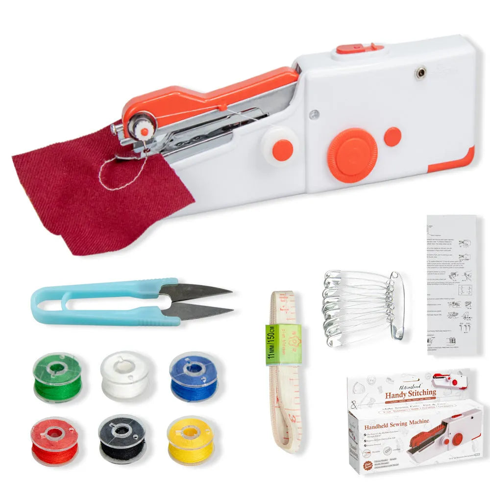 Portable handheld mini electric sewing machine in black with ABS alloy body, 20x7x3cm, single-stitch for home fabrics