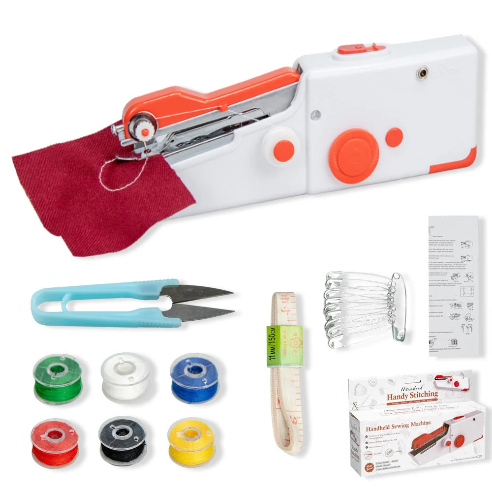 Portable mini hand sewing machine in various colours for quick fabric repairs