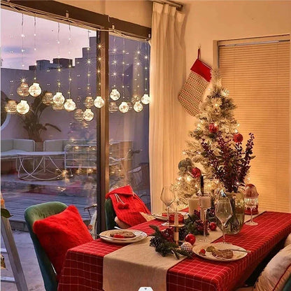 10PCS LED Christmas curtain lamp set with fairy, snowman, and Christmas tree designs