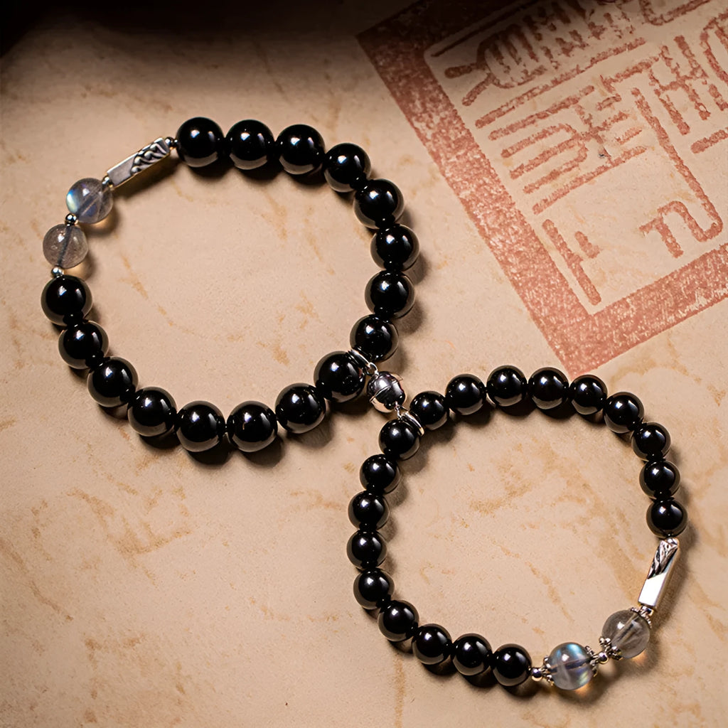 Obsidian Buddha beads couple bracelet DIY kit with 8mm and 10mm natural stone beads on string