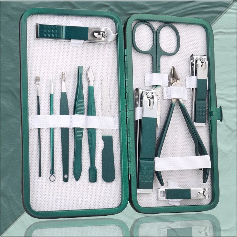 Emerald green stainless steel pedicure knife nail clippers set