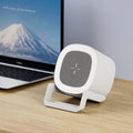 Four-in-one mobile phone holder wireless charger Bluetooth speaker in ABS fabric, L28 Black colour, compact desktop design with phone on holder