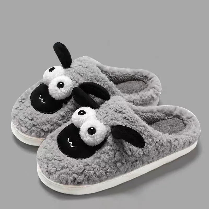 Brown suede slip-on slippers with thermal cotton lining and a sewn PVC sole