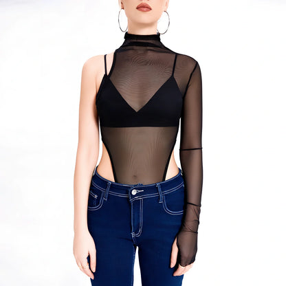 Black long-sleeved T-shirt jacket with net yarn side panels, zipper front, slim fit in size M, 70cm length