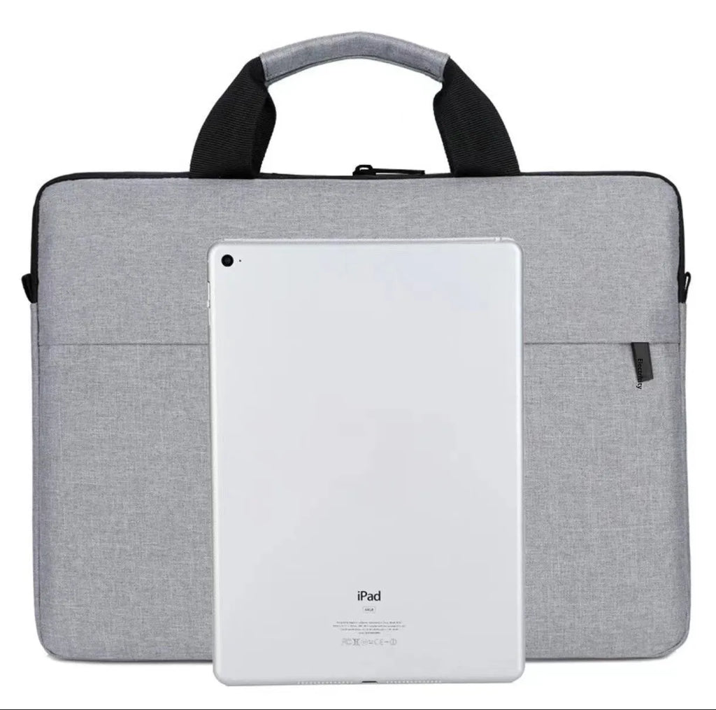 Grey Oxford cloth expandable laptop bag for men with solid colour design.