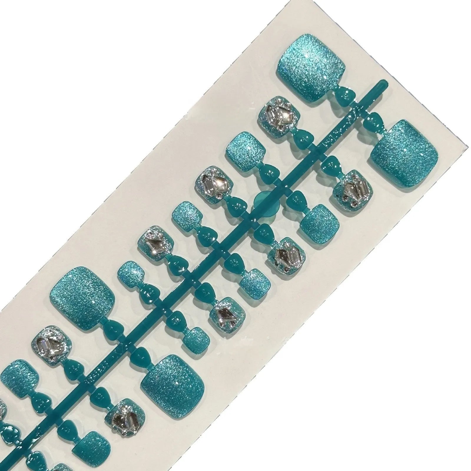 Blue diamond finish press-on toenail wear armour set 42 pieces cat eye style S M L sizes