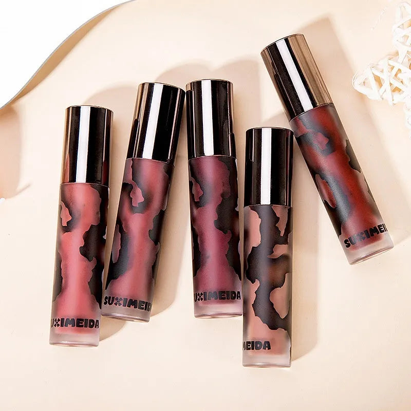 Lava Secret Matte Lip Mud Lipstick in five colour shades showing no-stain matte finish