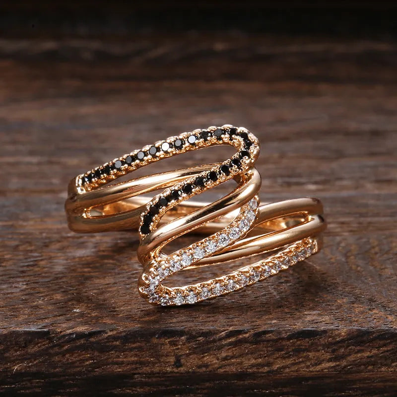 Women's copper fashion ring with micro-inlaid zircon detail and electroplated WK2230 finish