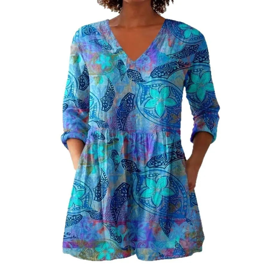 Women's slim-fit long-sleeve top with a retro digital print pattern in a colour style option.