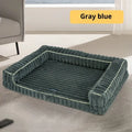 Kennel stripe dehaired angora removable pet bed with corduroy cushion in grey for dogs, 100x75cm size