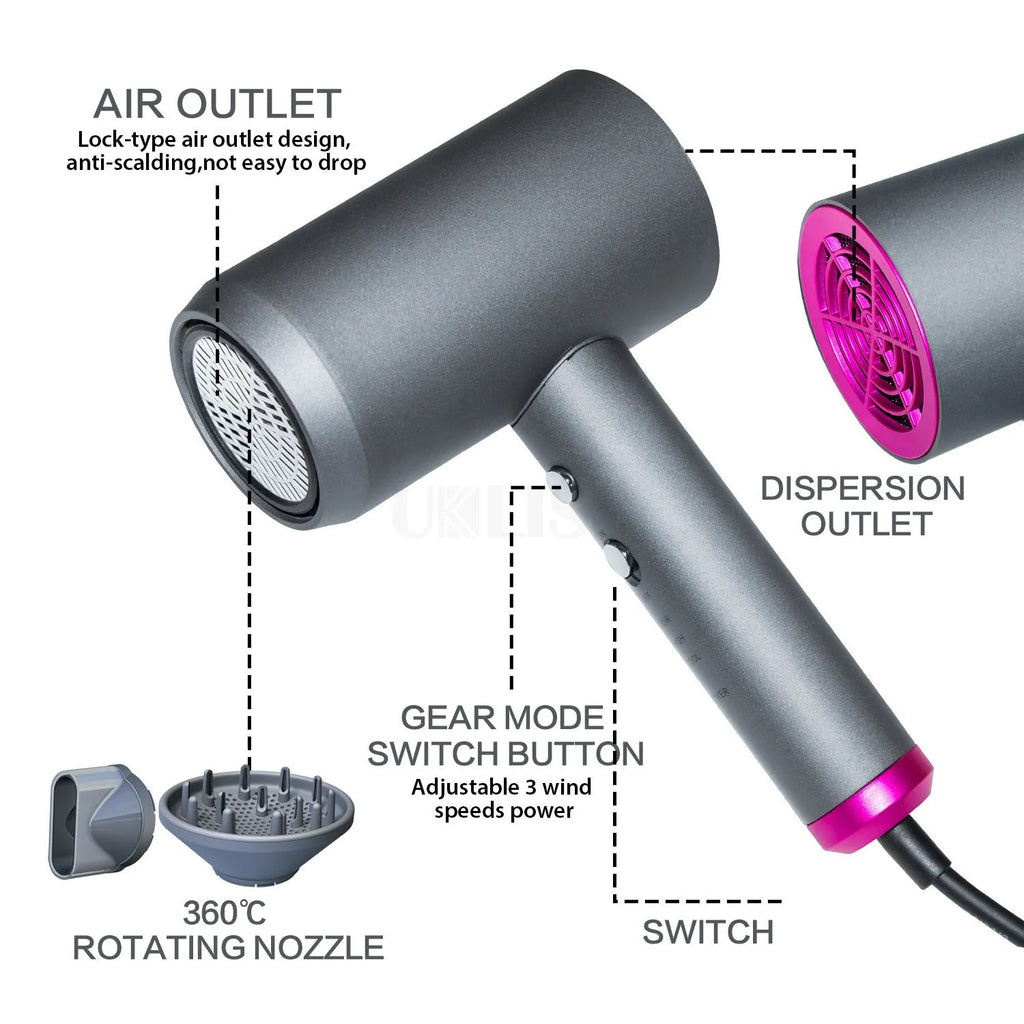 Net Red Hammer grey household 1000W hair dryer with brushed motor, air collector and diffuser