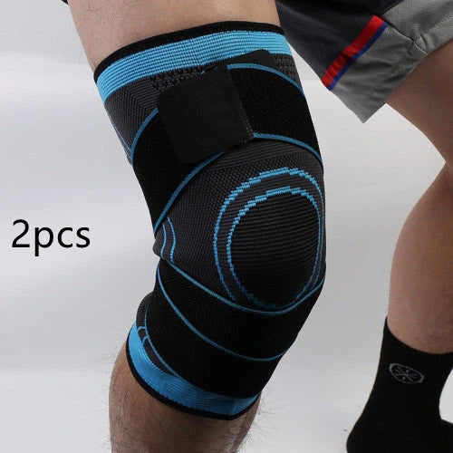 3D Sports Knee Pad in black, red, orange, and green with double beams for meniscus protection