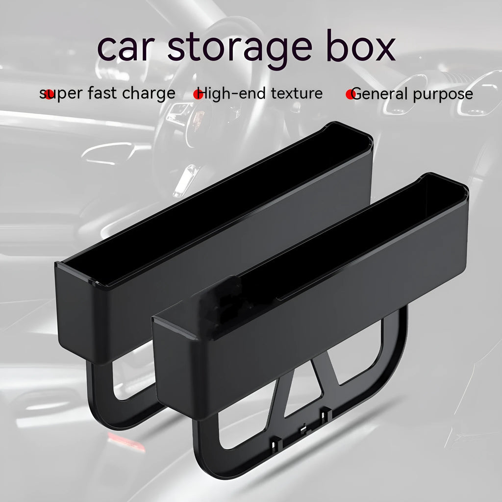 Black hard plastic car seat gap storage organiser box