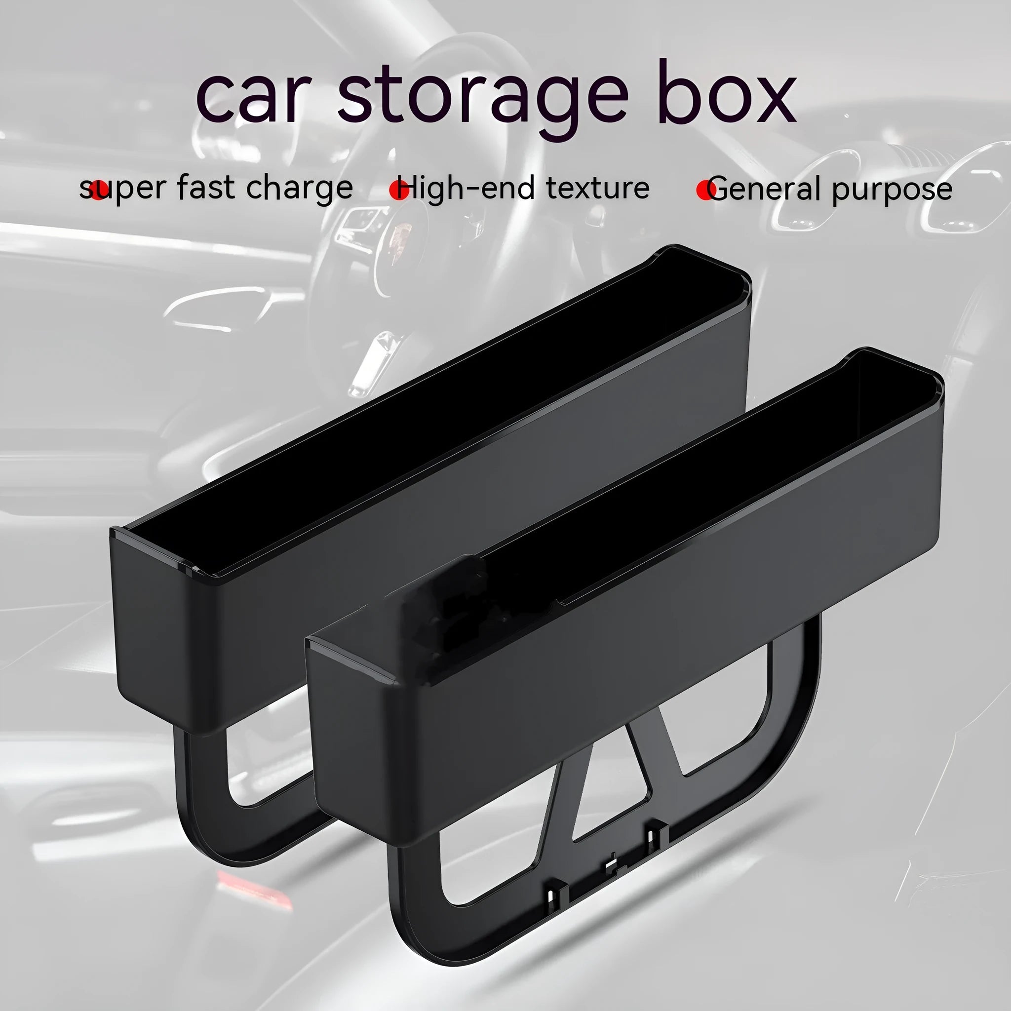 Black hard plastic car seat gap storage organiser box