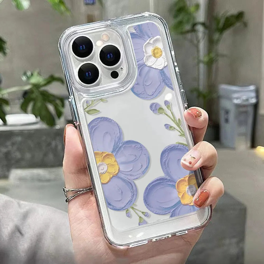 Antique flower transparent silicone phone case with carved floral design for iPhone