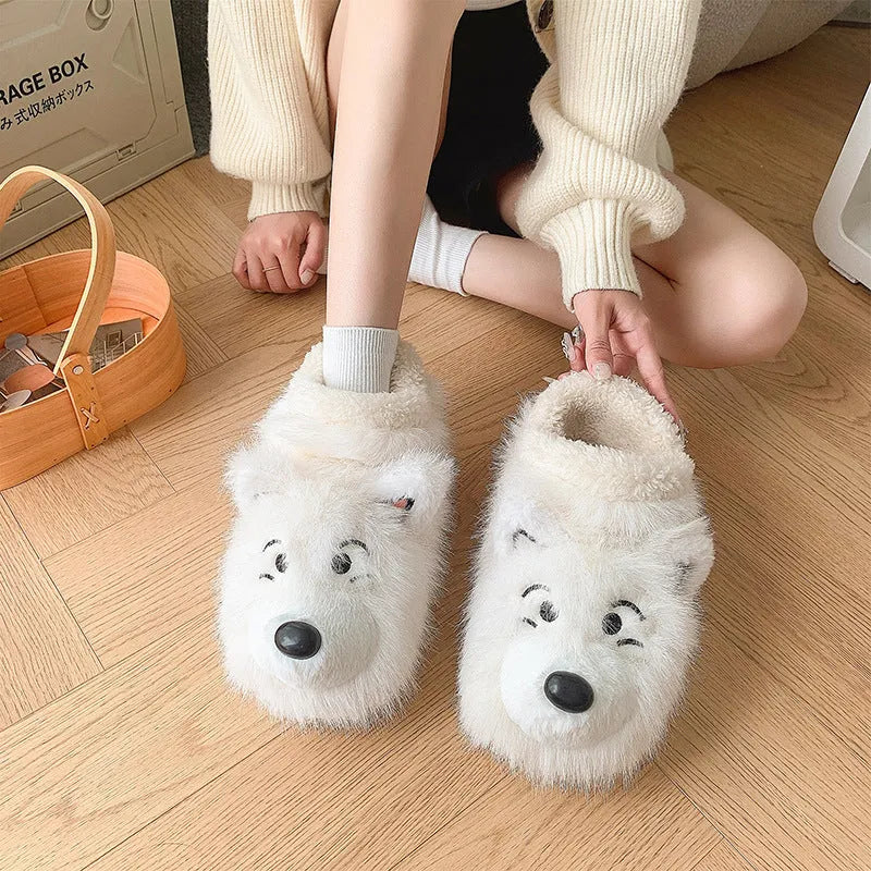 Grey ankle wrap cotton slippers with artificial wool lining showing plush upper and non-slip sole