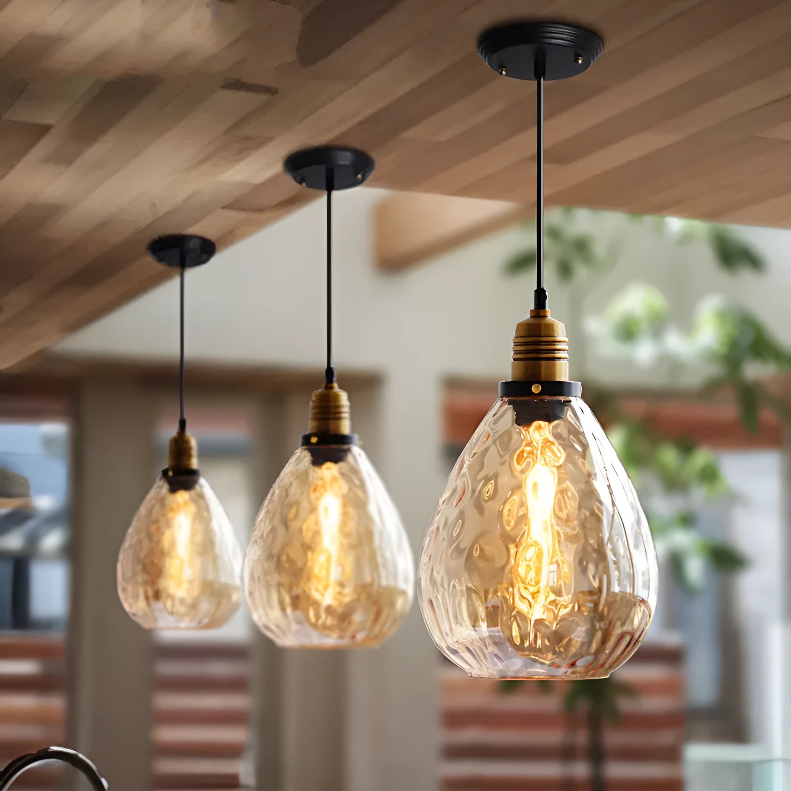 Simple bedroom bedside glass chandelier retro industrial style with water pattern shade, size B 23x24cm